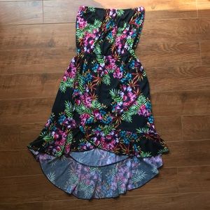 Strapless Tropical print hi-low dress